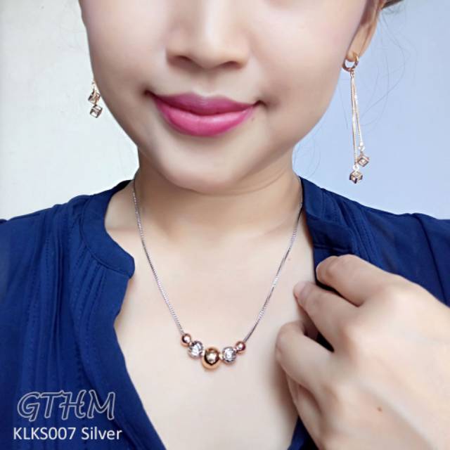 kalung wanita koye 5 bola kombinasi gold silver rosegold lapis emas xuping jewelry klks007