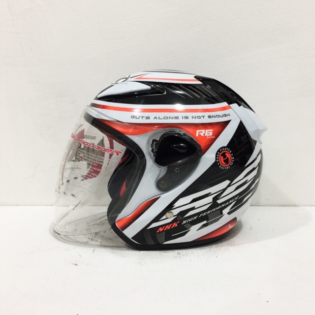 Helm NHK R6 Motif RacerX White Orange Putih Orange