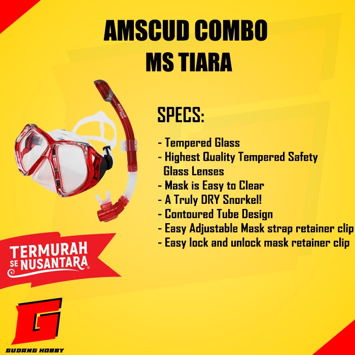 Kacamata Selam Alat Snorkling Mask Selam/Mask Snorkeling/Mask Diving Combo Mask Amscud Tiara