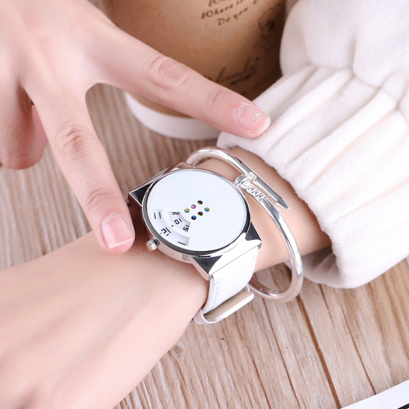 Jam Tangan Wanita Pria Mcy Kcy Moyibaby - Jam Tangan Quartz Bulat Hitam & Putih Untuk Pasangan-8