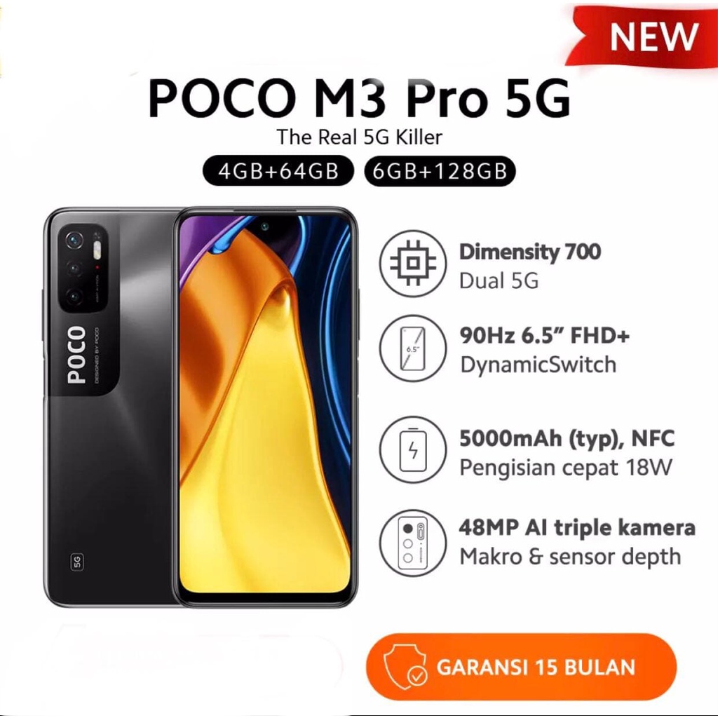 Xiaomi Poco M3 Pro 5G [4GB+64GB - 6GB+128GB] Demensity 700 - 48MP Triple Camera Resmi Indonesia