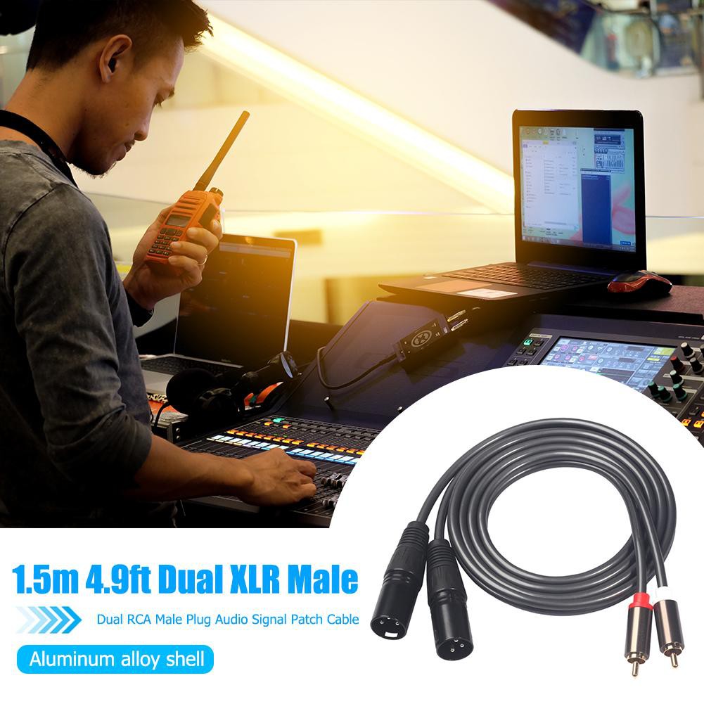 1.5m Dual RCA Male to Dual XLR Male Cable 2XLR to 2RCA Plug StereoCopper Conductor Gold Plated RCA