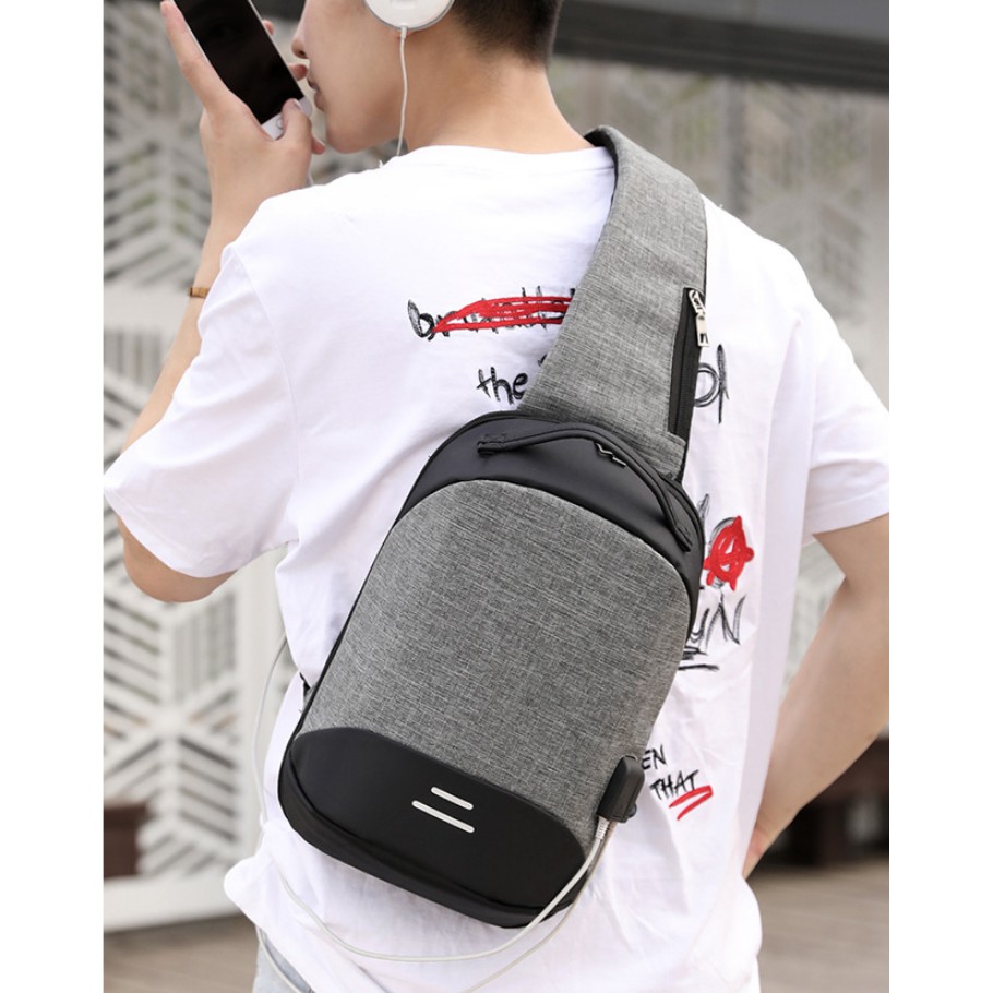 Tas Selempang Sling Bag Pria Anti Theft Anti Maling Extra Big USB Port Headset Port