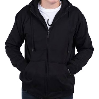 Jaket Sweater Hoodie Zipper List Resleting Pria Fleece Risleting - Hitam