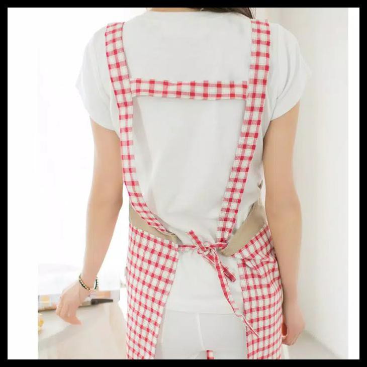 DISKON CELEMEK KAIN KATUN APRON MASAK KOREA HOME APRON - HITAM