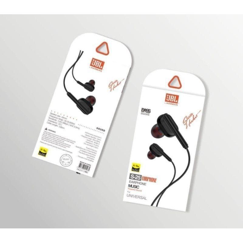 HEADSET JBL S-25 HANDSFREE S25 UNIVERSAL WITH MIC EARPHONE JBL S25 DOUBLE BASS