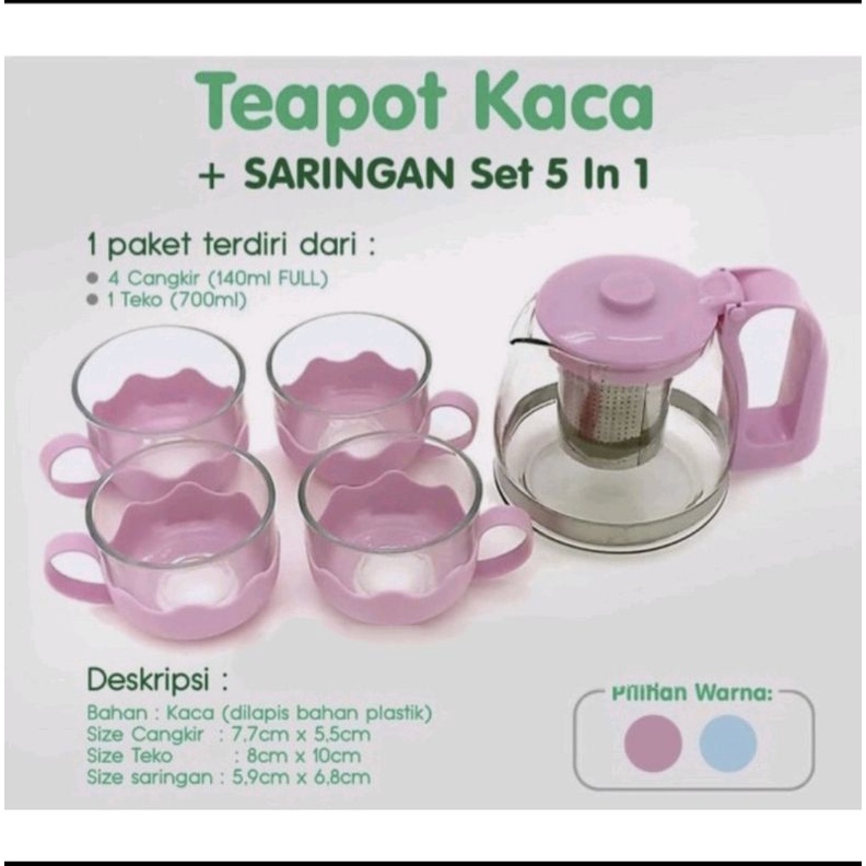 Teapot Kaca + Saringan (Set 5 in 1) /teko lucu / souvenir