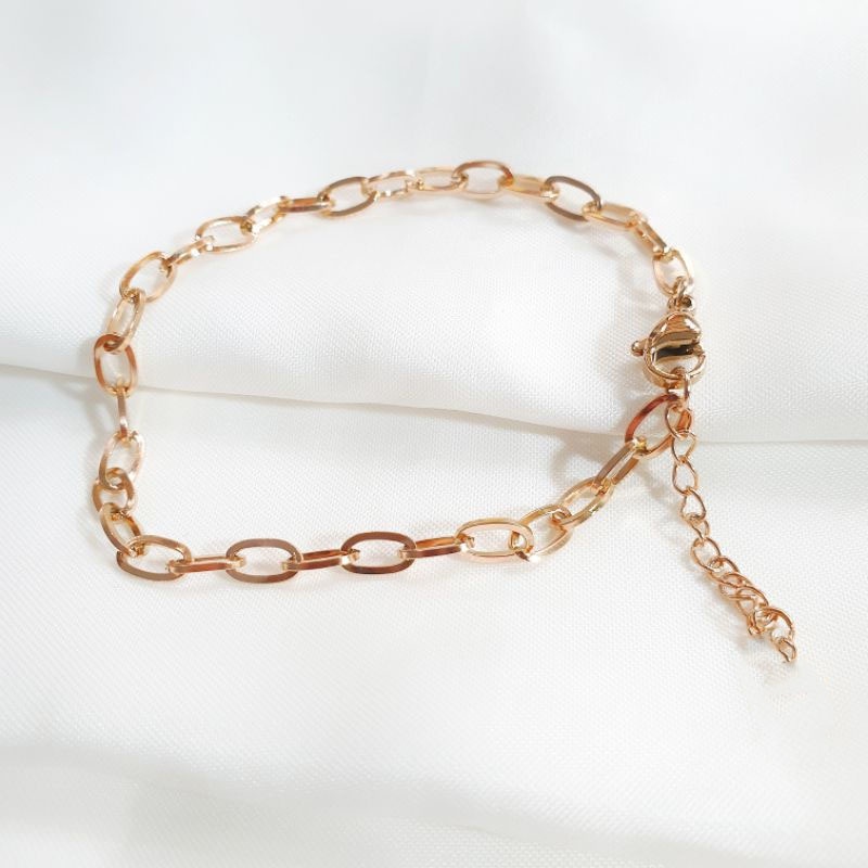 Gelang Rantai Titanium Gold dan Rosegold Polos Gelang Tangan Rantai Titanium Warna Rose Gold Aksen Klip Kertas Gaya Retro Untuk Wanita