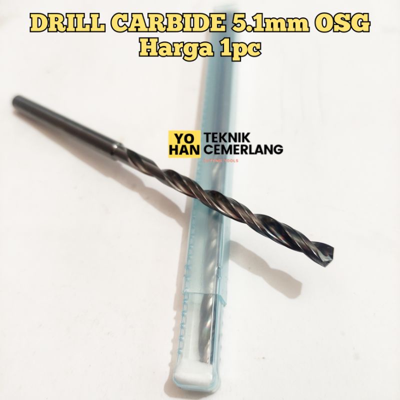 Osg Mata Bor Carbide 5.1mm Drill Carbide Tembus Baja Keras Mata Bor Baut 10 Tap M6