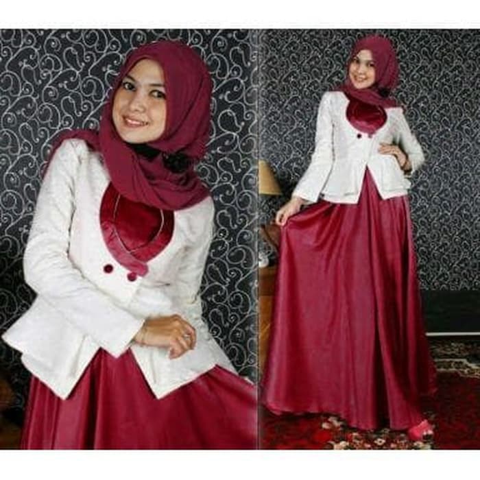 Gaun / dress wanita / cewe ST BLAZER HASNA BAJU MAXI  MUSLIM WANITA DEWASA MURAH KEKINIAN - Maroon u