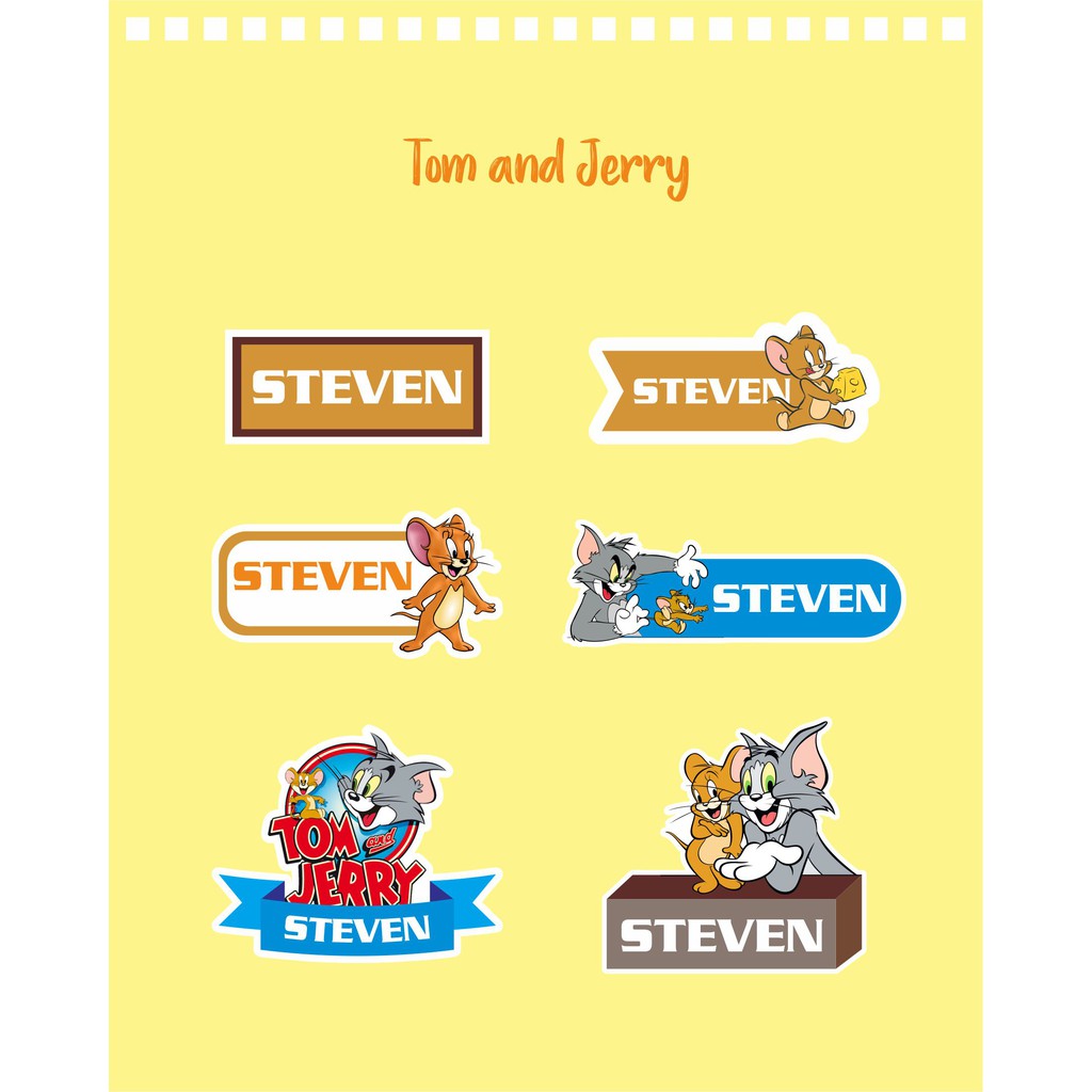 

192pc Stiker Label Nama Lucu Kekinian Tahan Air & Anti Luntur untuk Anak Laki-laki Tema Tom & Jerry