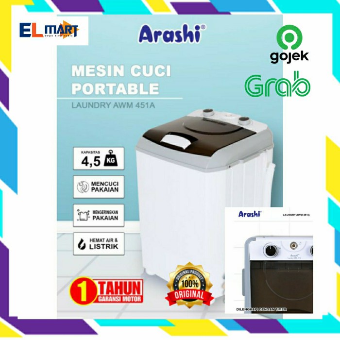 Mesin Cuci Mini Arashi  Portable 1 Tabung AWM 451A 451 A (Gosend/Grab)