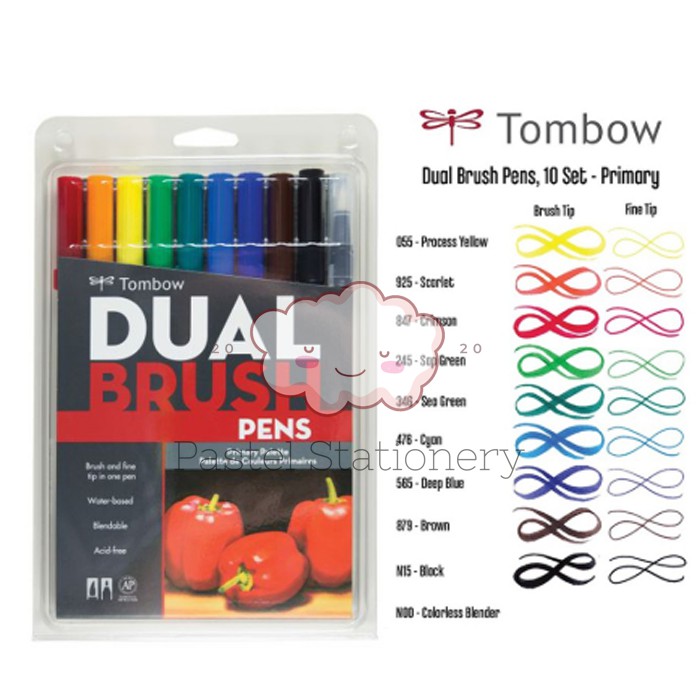 

Tombow Dual Brush Pen Set 10 Art Marker Primary Palette Colors