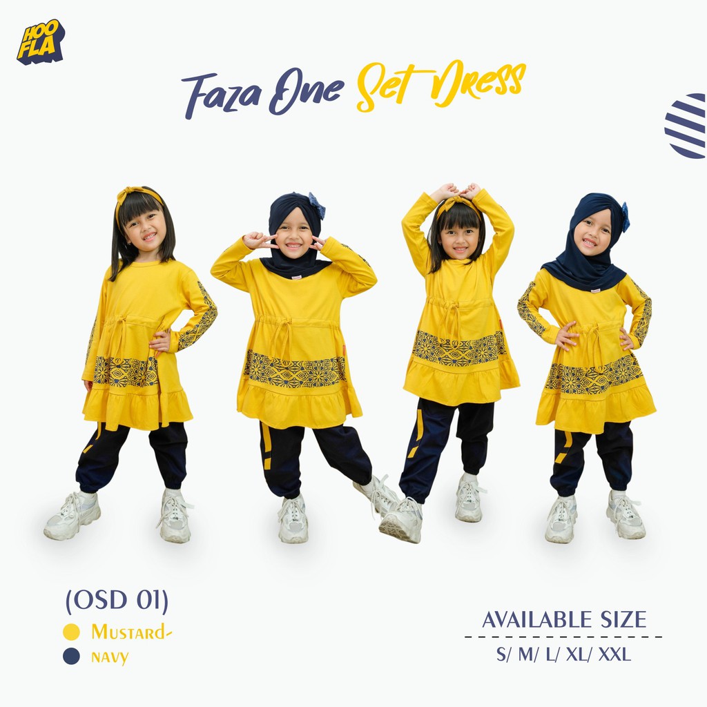 Baju Setelan Celana Jogger Anak Perempuan Usia 3 - 12 Tahun Tunik Harian Katun Premium Faza One Set Dress HooflaKids Original Branded 4 5 6 7 8 9 10 11