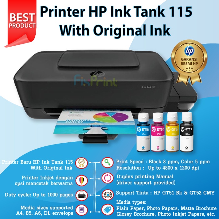 Printer Ink Tank Inktank HP 115 Infus With Tinta GT51 / GT53 Black GT52 Color