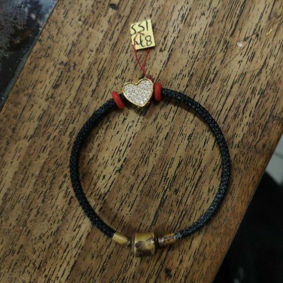 Gelang Tali Pandora Hitam Emas 23K 875 Mainan Hati [INCLUDE TALI]