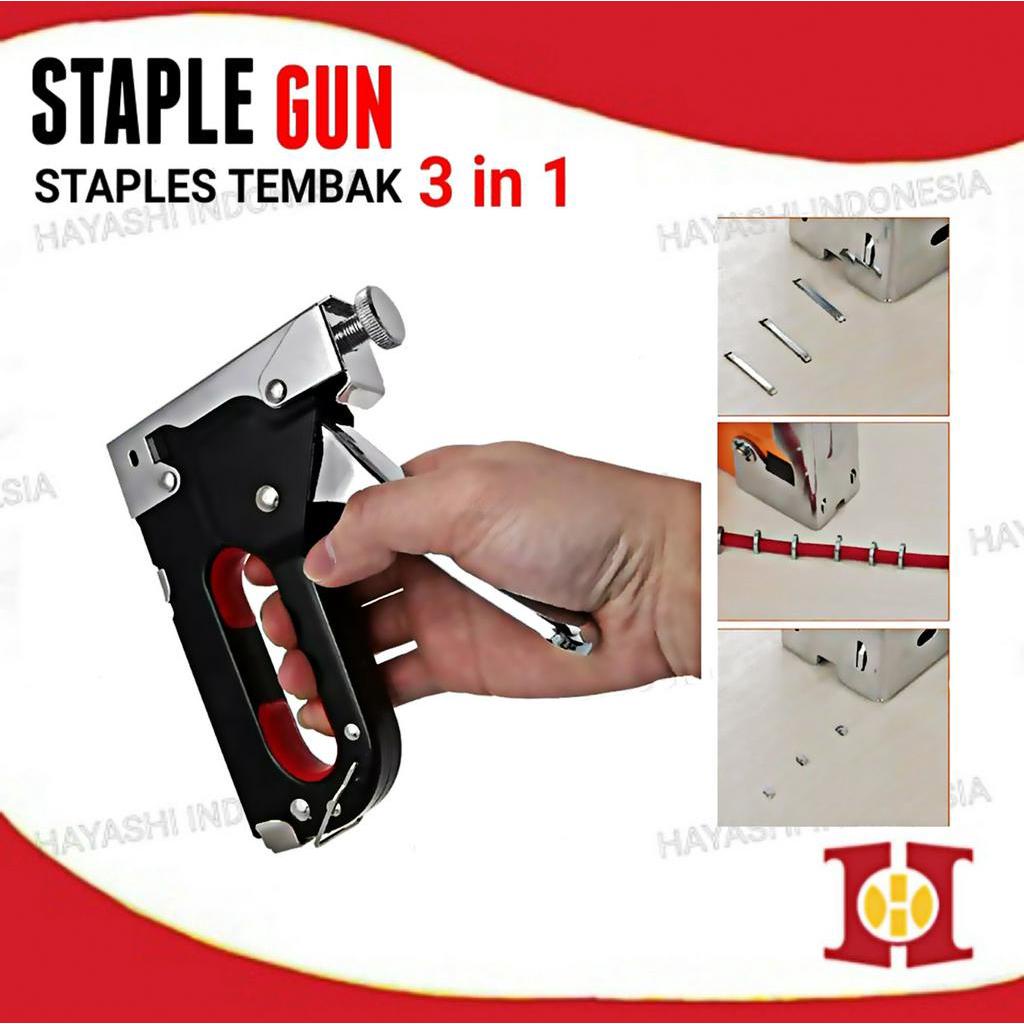 Staple Staples Steples Gun Tembak 3 in 1 Jok Kulit Kayu Karpet Kardus