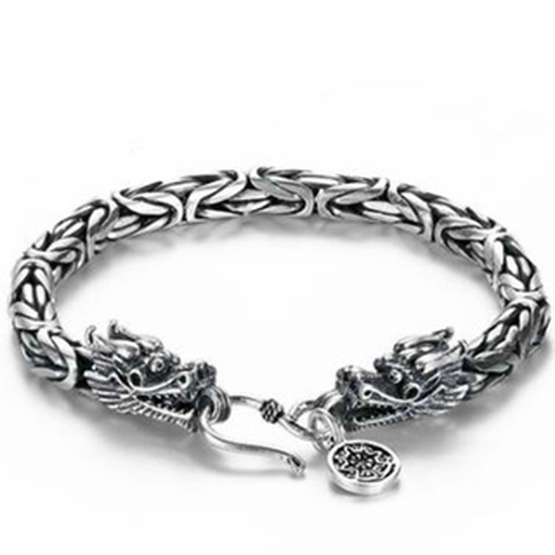 Gelang Desain Kepala Serigala Bahan Stainless Steel 925 silver Gaya Retro Klasik Rock Hip Hop Untuk Pria