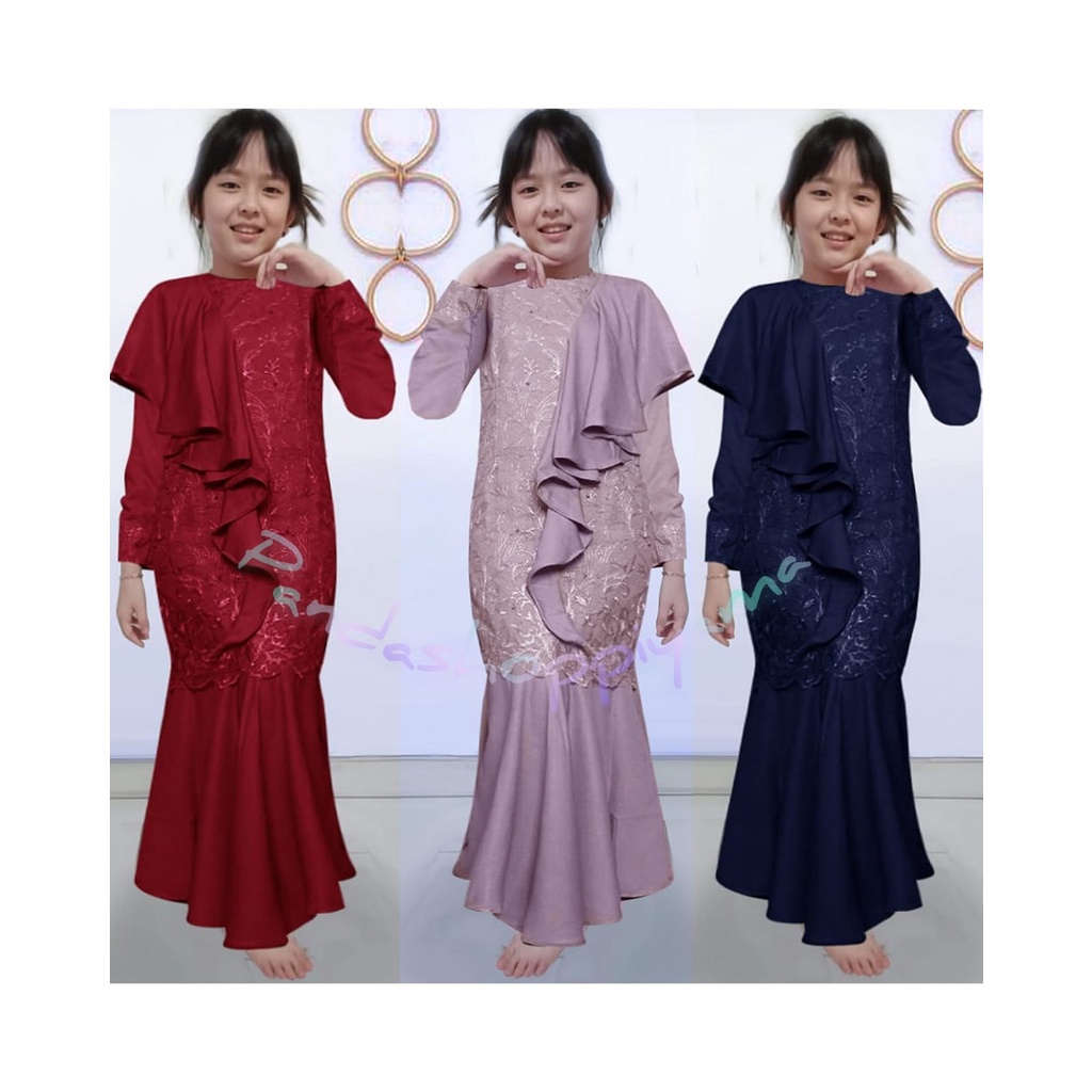 GAMIS ANAK PEREMPUAN/COUPLE/SIZE/XS/S/M/L/XL/ DRESS BRUKAT MOSCREPE PREMIUM