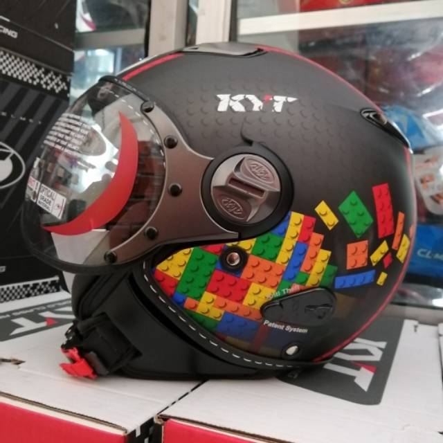 HELM KYT ELSICO MOTIF 5 BLACK MATT BLACK RED HELM BOGO HELM KLASIK HELM RETRO KYT ORIGINAL MURAH SNI