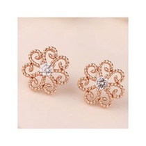 LRC Anting Tusuk Fashion Hollow Alloy Earrings With Diamond Flowers A61305