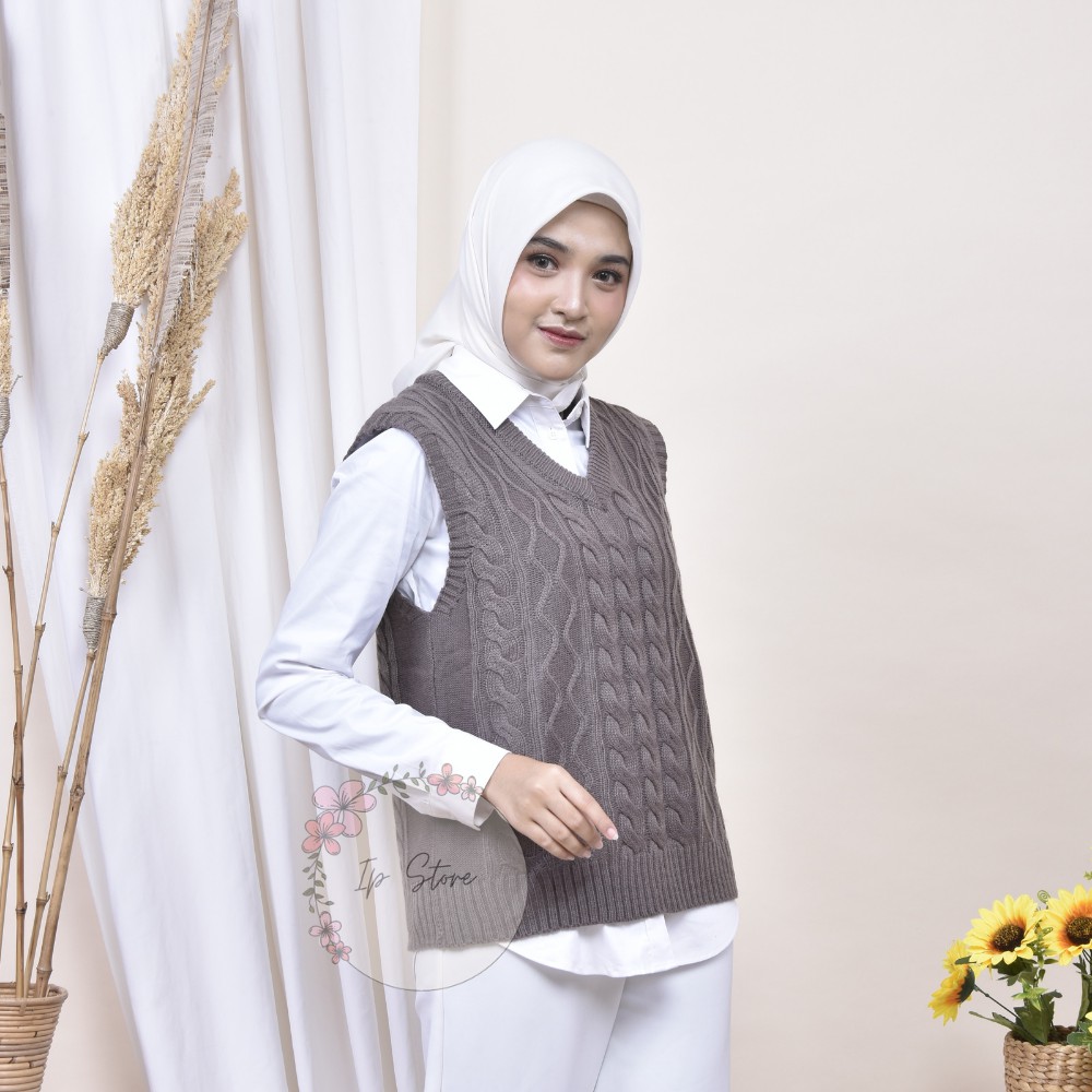 Cable Vest Wanita / Vest Rajut Trendy Premium / Vest Rajut Wanita Motif Kabel