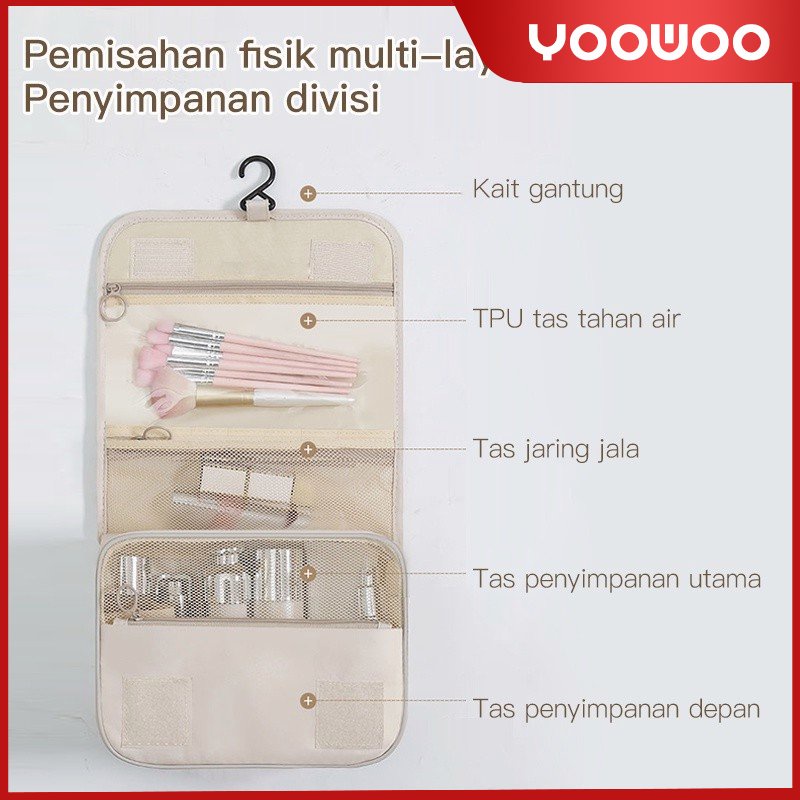 Tas kosmetik perjalanan wanita, tas penyimpanan portabel wanita, tahan air berkapasitas besar