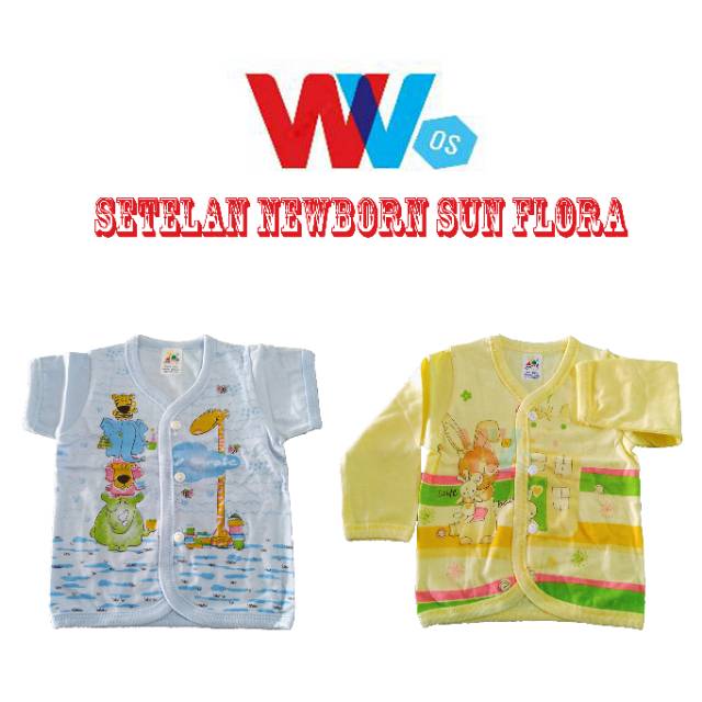 Setelan bayi New Born Sunflora baby lengan pendek / lengan panjang sablon warna