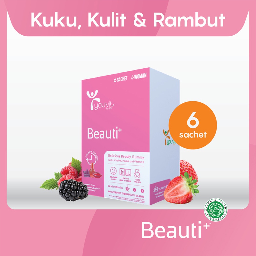 Youvit Beauti+ Multivitamin Vit E Vit C Zinc dan Biotin 1Box