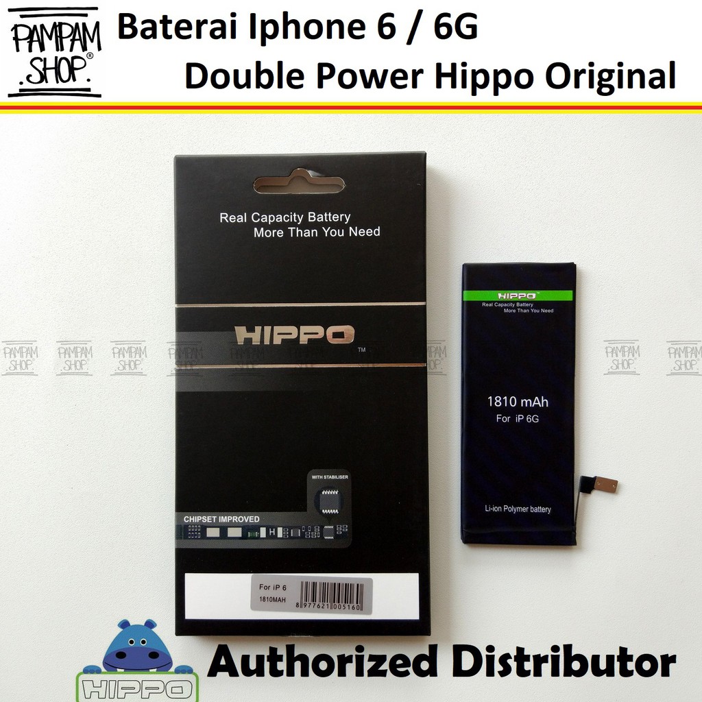 Baterai Hippo Double Power Original Apple Iphone 6 6G Batre Batrai Battery Dual Handphone Hipo Ori