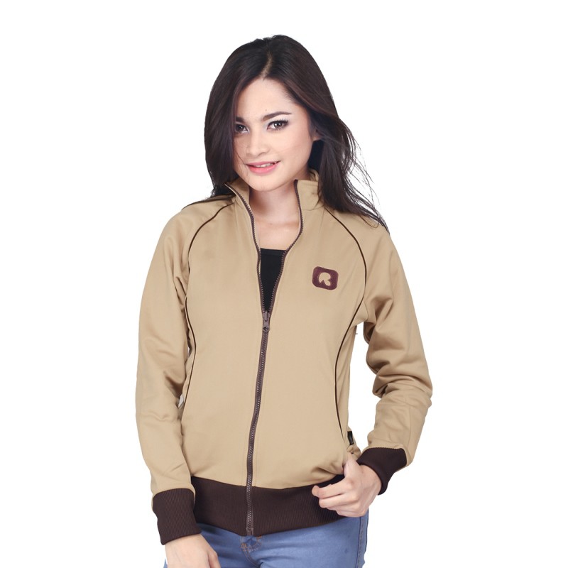 jaket wanita warna cream - jaket zipper casual cewek varsity gaya RD02