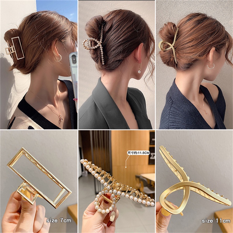 Jepit Rambut Panjang Bahan Metal Dengan Mutiara