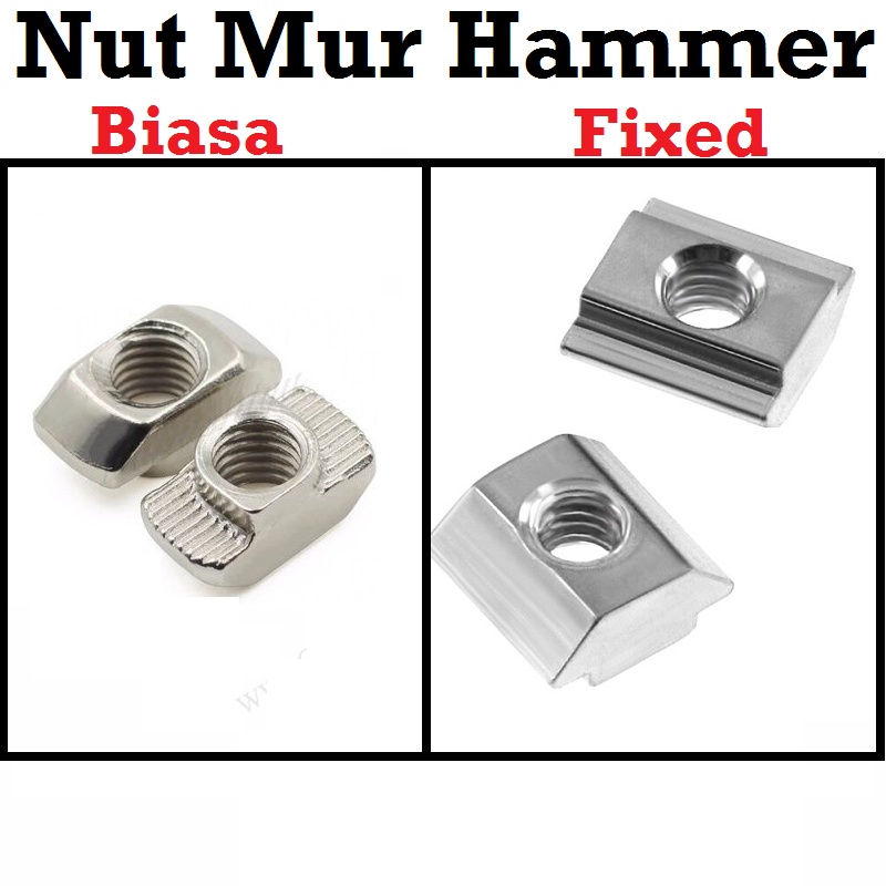 [HAEBOT] Nut Hammer Mur Kotak Aluminium Profile 2020 M5 M6 5mm 6mm 5 6 mm CNC Rigid Fixed AP2020 Pengunci AP 2020 20mm T Slot V Frame 3D Printer Mesin Otomasi