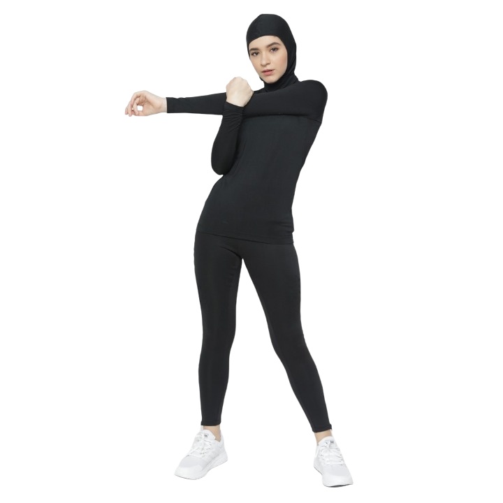 PAKET BASELAYER PANJANG JARI LONGSLEEVE THUMBHOLE CELANA LEGGING PANJANG DAN KERUDUNG HIJAB INSTAN SPORT OLAHRAGA WANITA