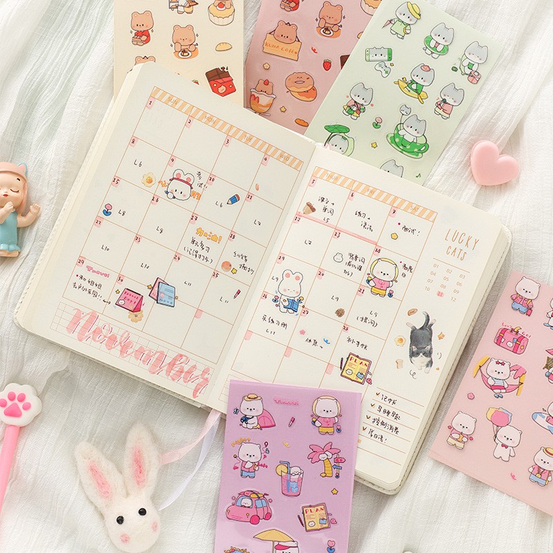 

1 LEMBAR STIKER PVC TRANSPARAN TEMA DAILY TRAVEL DESSERT AND BEAR BULLET JURNAL DIY DIARY LUCU MURAH