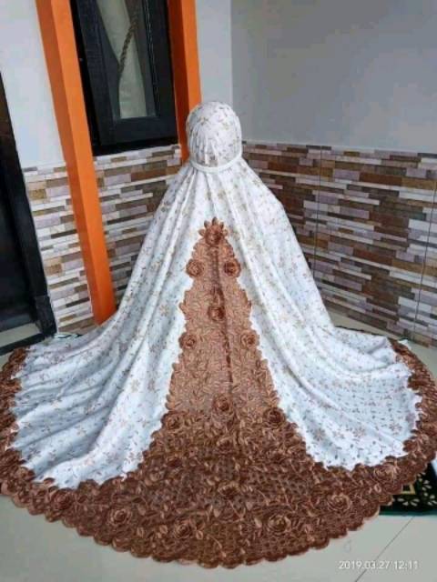 Mukena dewasa sutra Paris bunga timbul