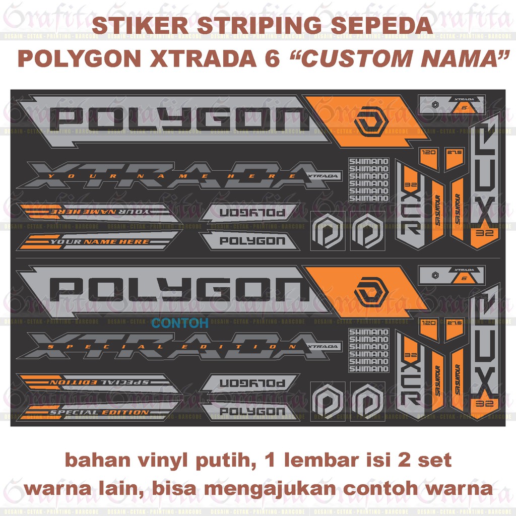 (1lbr = 2set) Stiker Striping Polygon XTRADA 6 "Custom Nama"