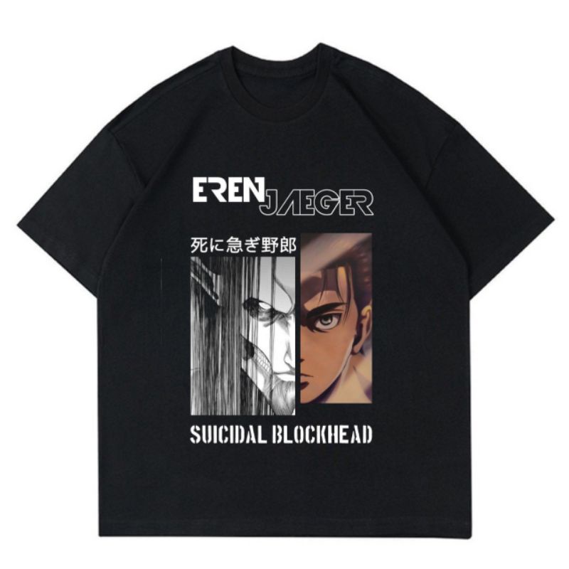 KAOS EREN JAEGER - SUICIDAL BLOCKHEAD AOT ATTACK ON TITAN BAJU TSHIRT BOOTLEG VINTAGE PRIA WANITA DE