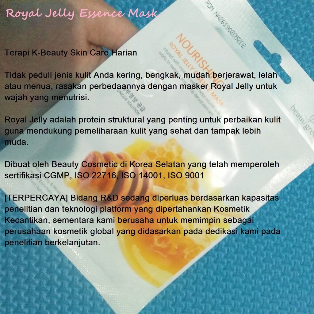 [BEAUUGREEN] NOURISHING ROYAL JELLY PREMIUM ESSENCE MASK 23ml/ Korean Face Sheet Mask