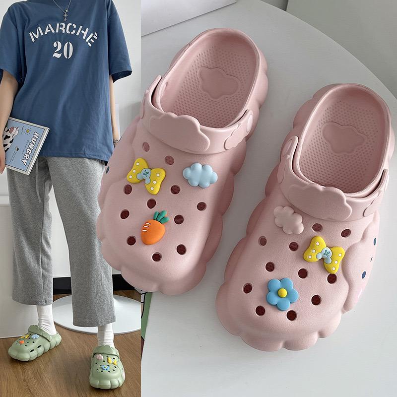 [littlecrab] Sandal Fuji Baim Croc Awan Gelembung Warna Pastel Lembut Berkualitas Free Jibbitz Pita Bunga Wortel Sendal Lubang Full Cover Anti Slip EVA Anti Air Cute Sandals Buaya Korean Style