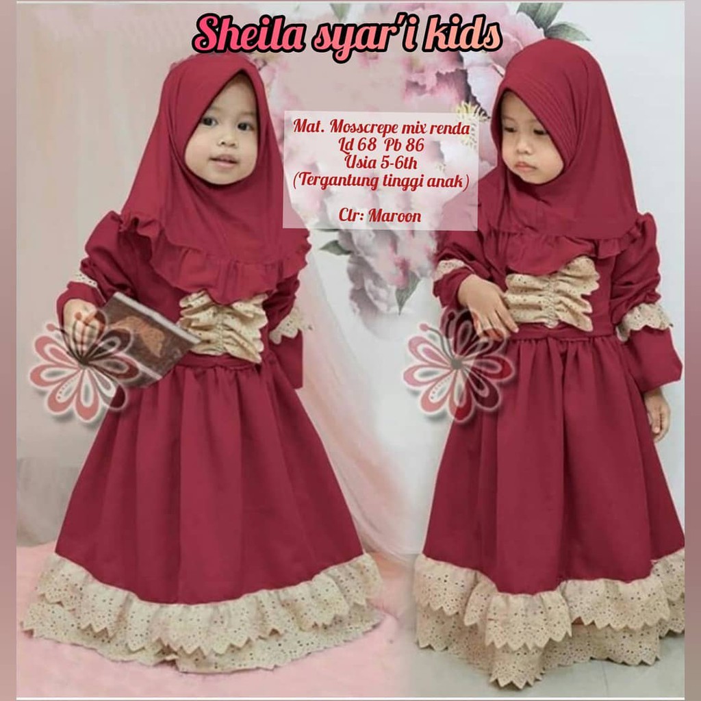 SHEILA SYARI KIDS BO KF MOSSCREPE 5-6 Tahun Gamis Syari Set Hijab Anak Perempuan Gamis Anak Murah