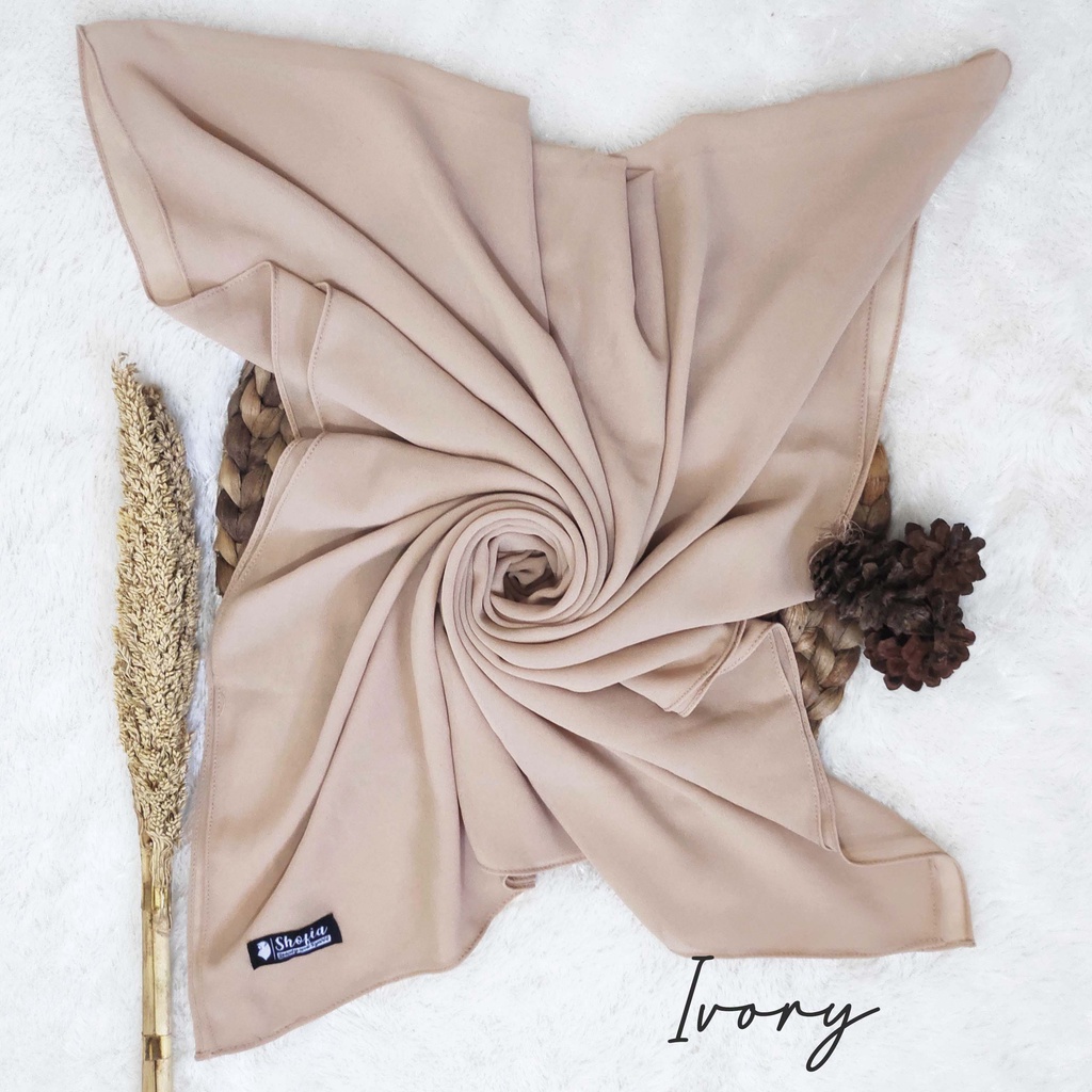 [200x75] HIJAB PASHMINA JAHIT TEPI CERUTY BABY DOLL, PASHMINA CERUTI, JILBAB PASHMINA, PASMINA-Ivory