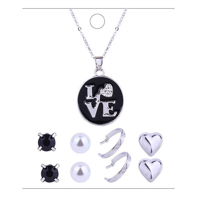 LRC Perhiasan Set Fashion Silver Colour Letter Pattern Decorated E32800