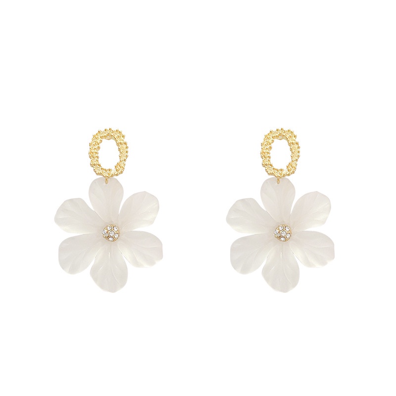 Shuling S925 silver needle Summer Earrings White Flower Petal Earrings Female High Sense Wholesale Earrings