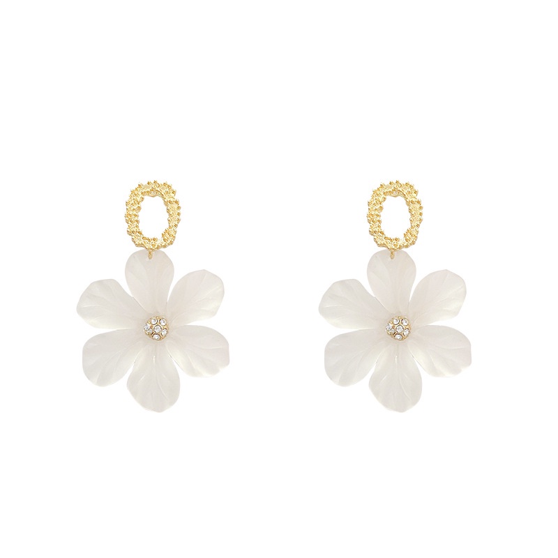 Shuling S925 silver needle Summer Earrings White Flower Petal Earrings Female High Sense Wholesale Earrings