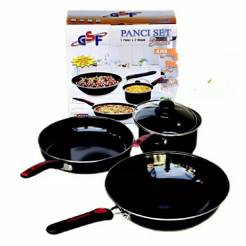 Panci set , GSF 2630 , QME 2432 wajan , wok, enamel , saucepan tutup kaca