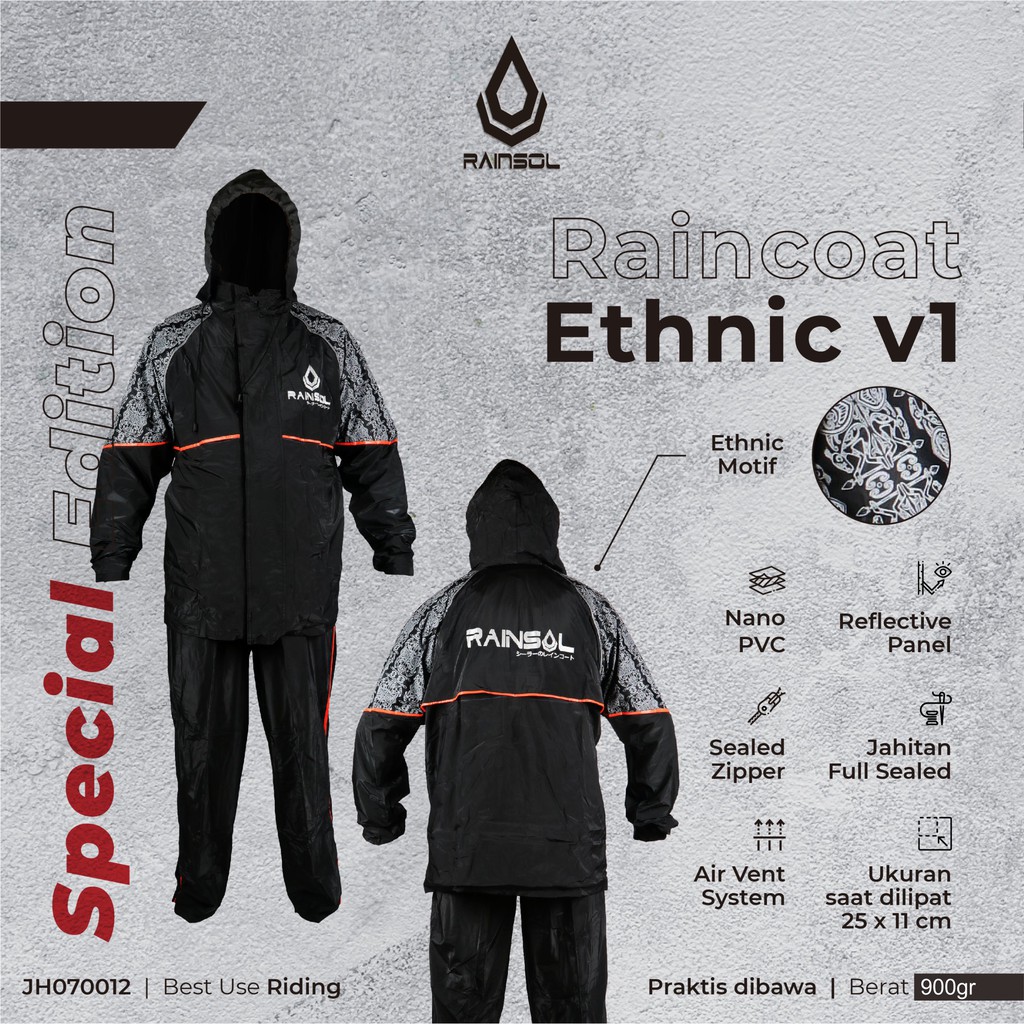 Rainsol Ethnic v1 | Jas Hujan Pengendara Motor 100% Waterproof