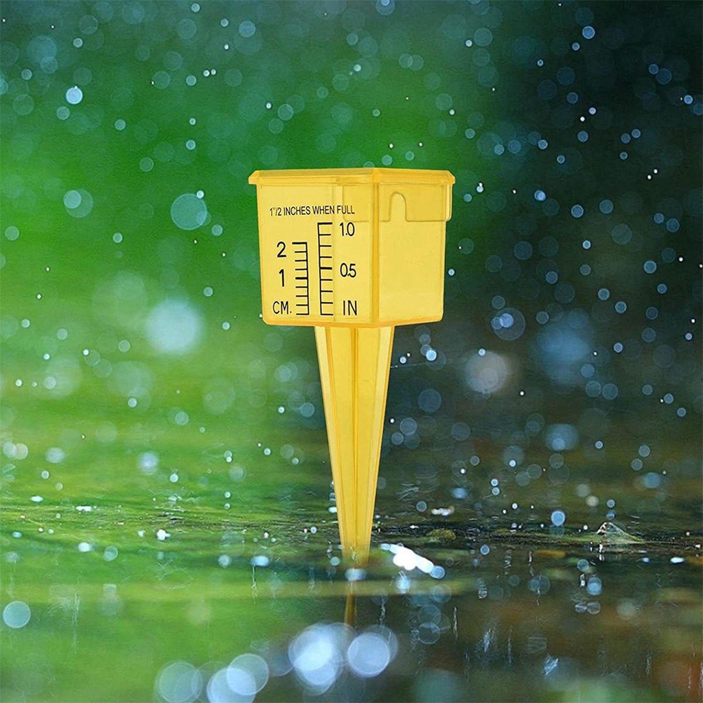 Lanfy Rain Gauge Yard Lawn Kuning Terang Dengan Stake Alat Ukur Hujan Plastik Outdoor