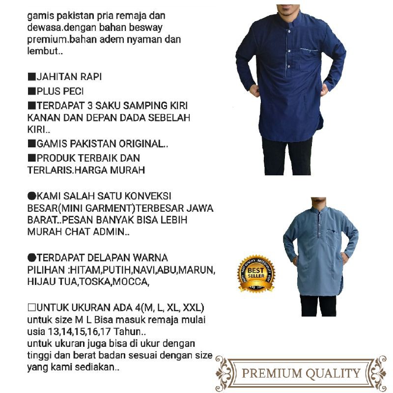 AL-AHKOF/baju kurta katun/Baju koko pria muslim usia mulai usia 14 tahun sampai / koko kurta/gamis pakistan