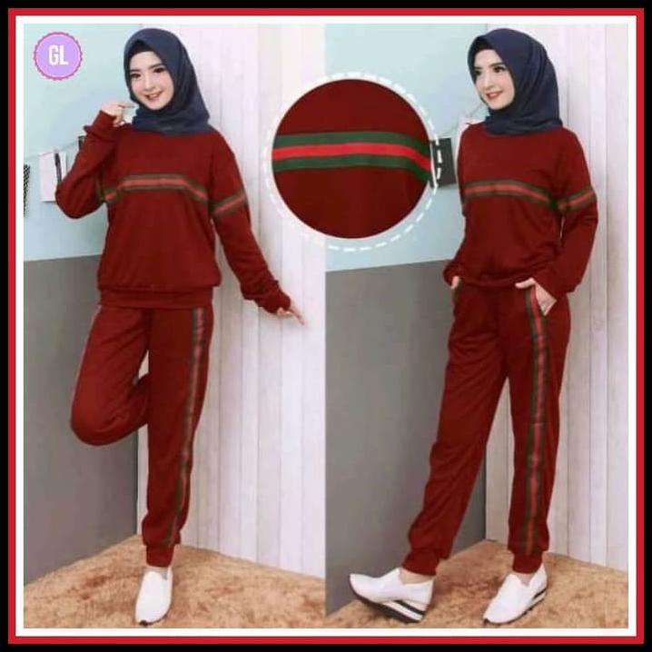 Baju Olahraga Wanita Senam Gym Fitness Zumba Aerobik Pink Putih I2128776726683963 Stelan Training Li